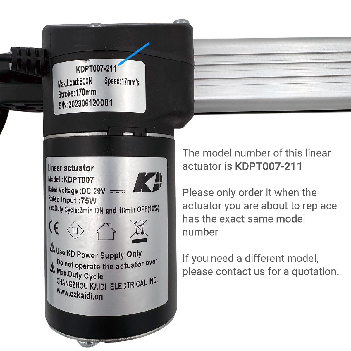 Kaidi KDPT007211 Linear Actuator Assembly Life Easy Supply